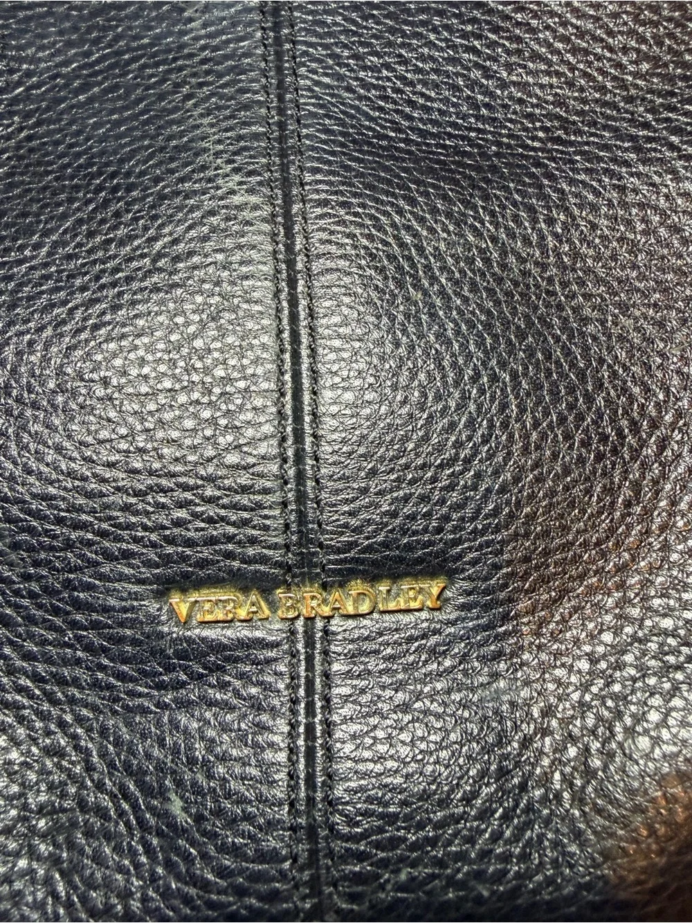 Vera Bradley Black Pebbled Leather Hobo with Gold Logo